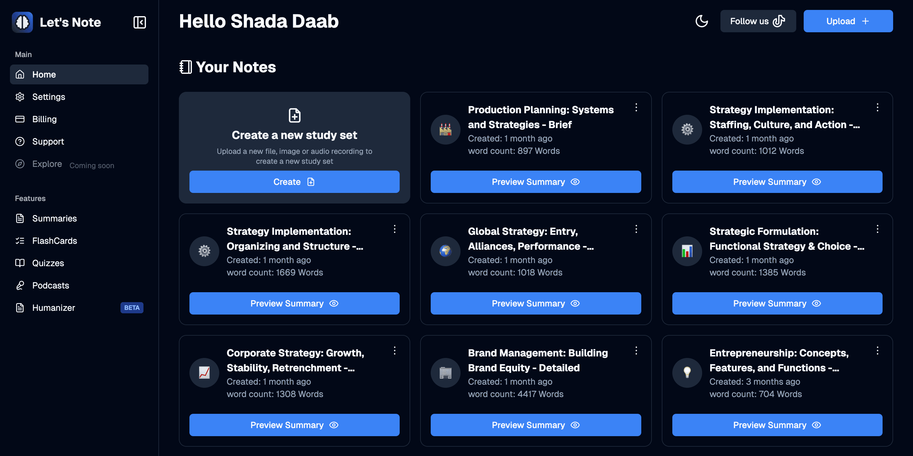Let's Note AI dashboard