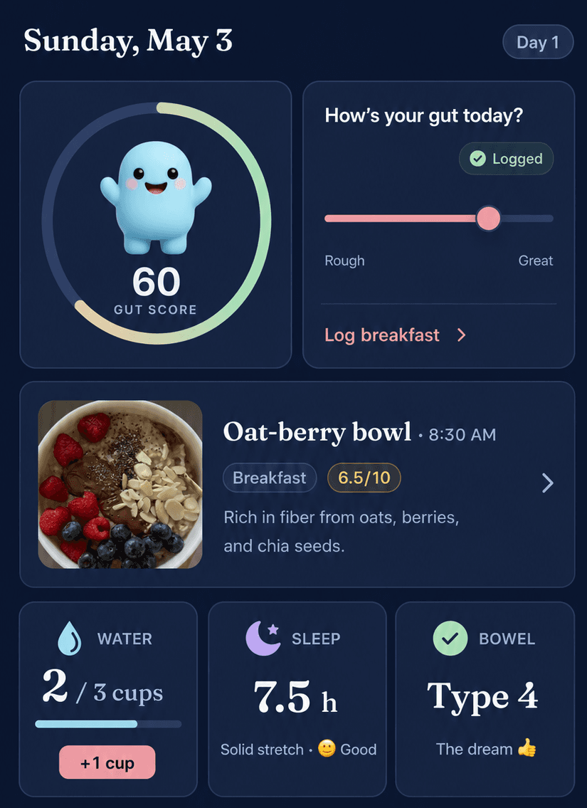 Gut score & 7-day forecast